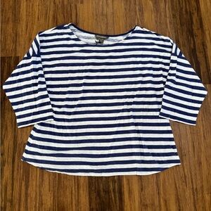 NEW Tommy Bahama XL Blue White Striped Knit 3/4 Sleeve Blouse 100% Cotton
